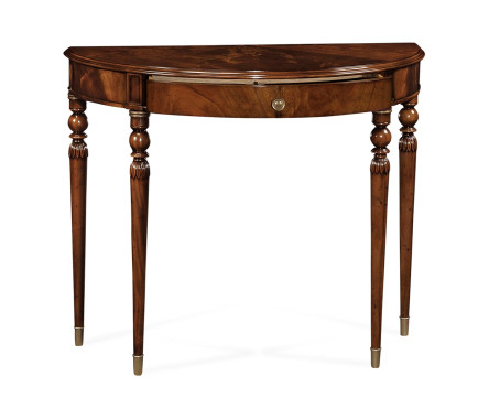 Demilune console table of drawer in antique mahogany
