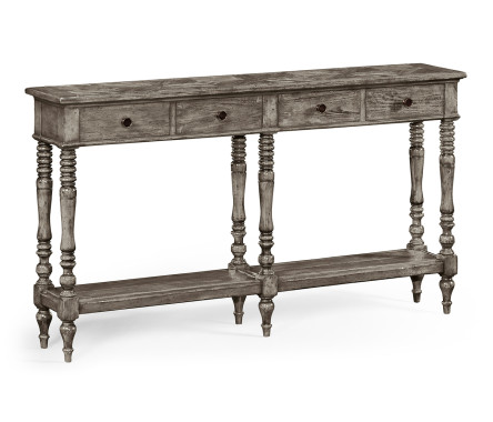 Antique Dark Grey Parquet Double Console Table