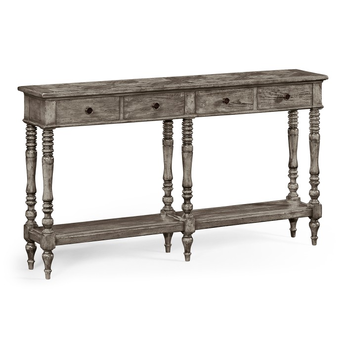 Antique Dark Grey Parquet Double Console Table