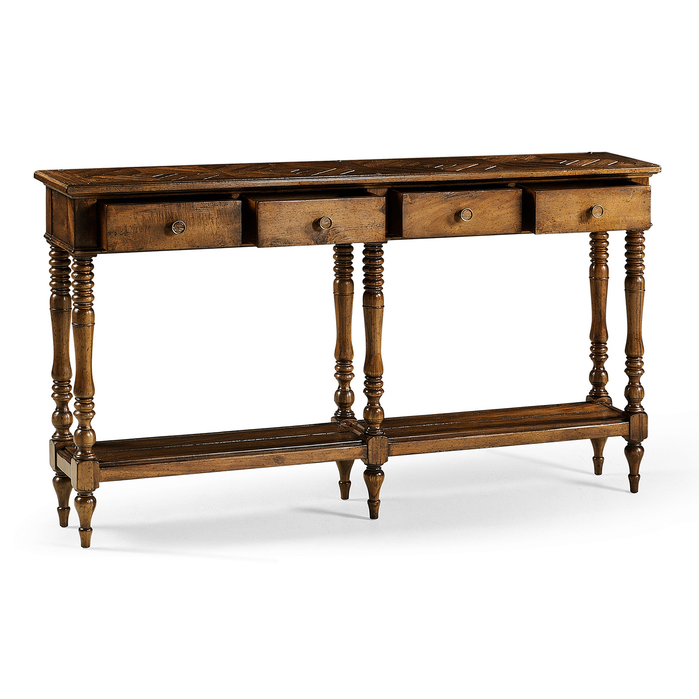 Country Walnut Parquet Double Console Table