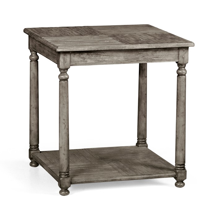 Antique Dark Grey Parquet Square Lamp Table with Contrast Inlay