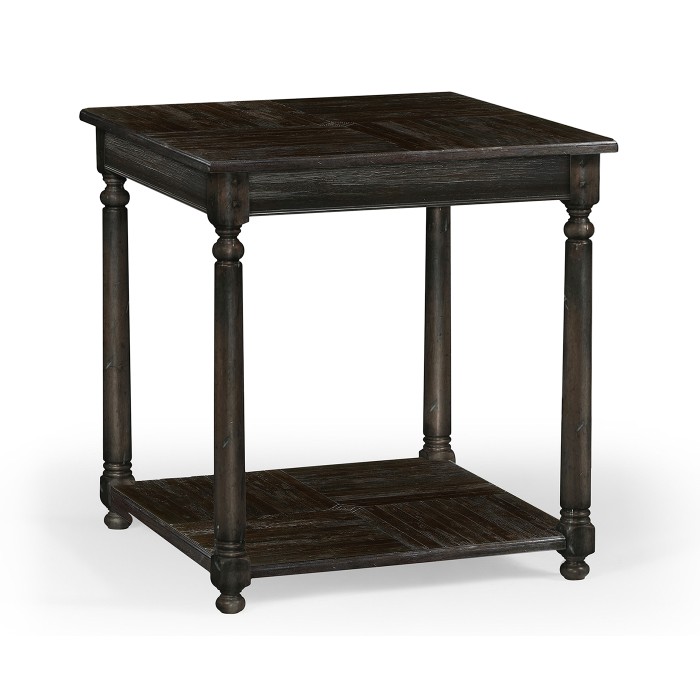 Dark Ale Parquet Square Lamp Table with Contrast Inlay