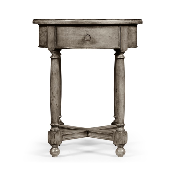 Antique dark grey parquet round side table with contrast inlay