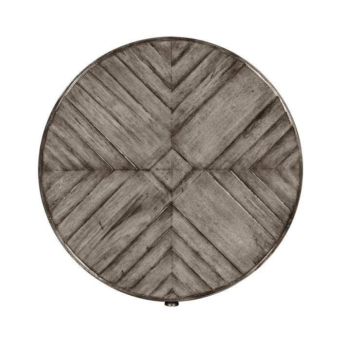 Antique dark grey parquet round side table with contrast inlay