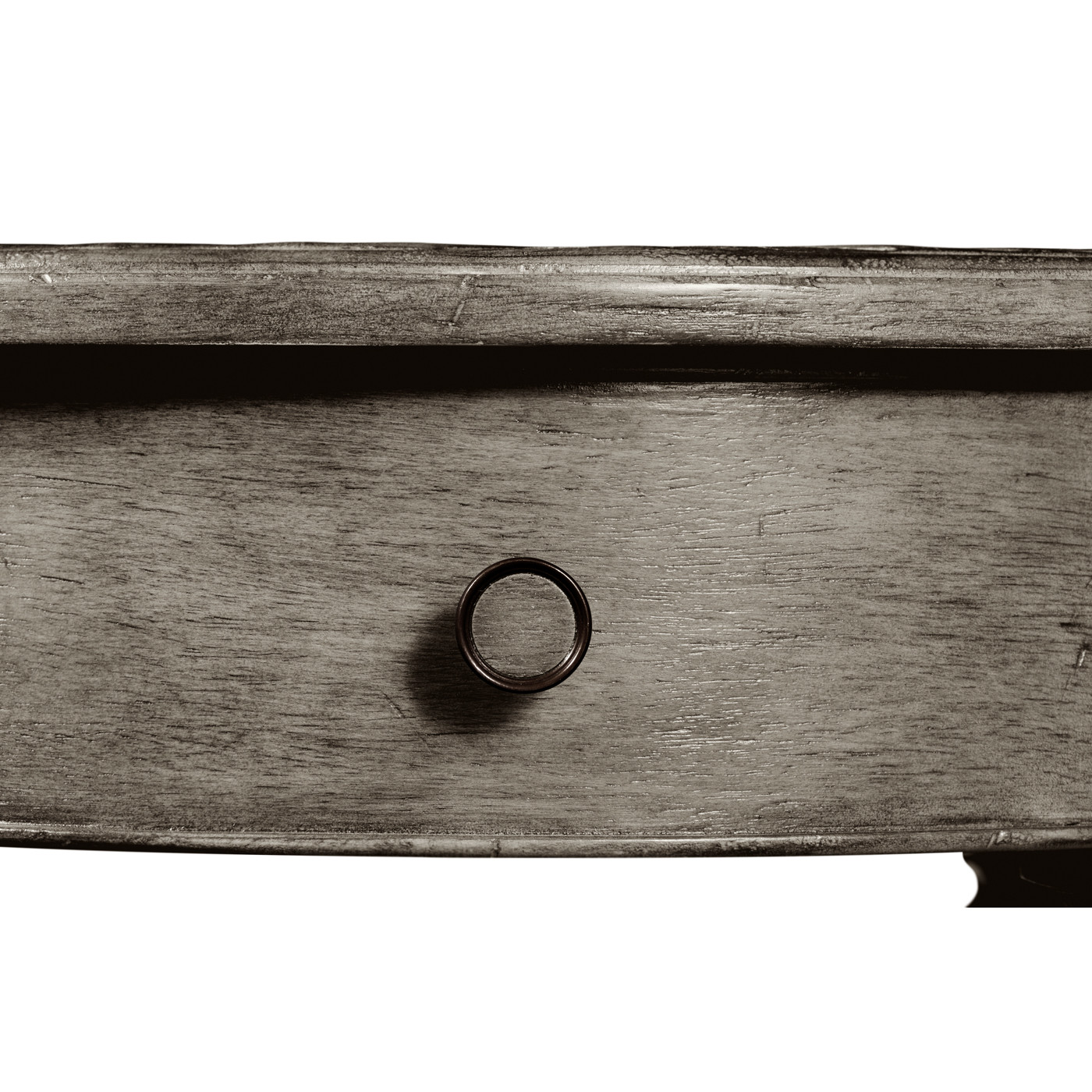 Antique dark grey parquet round side table with contrast inlay