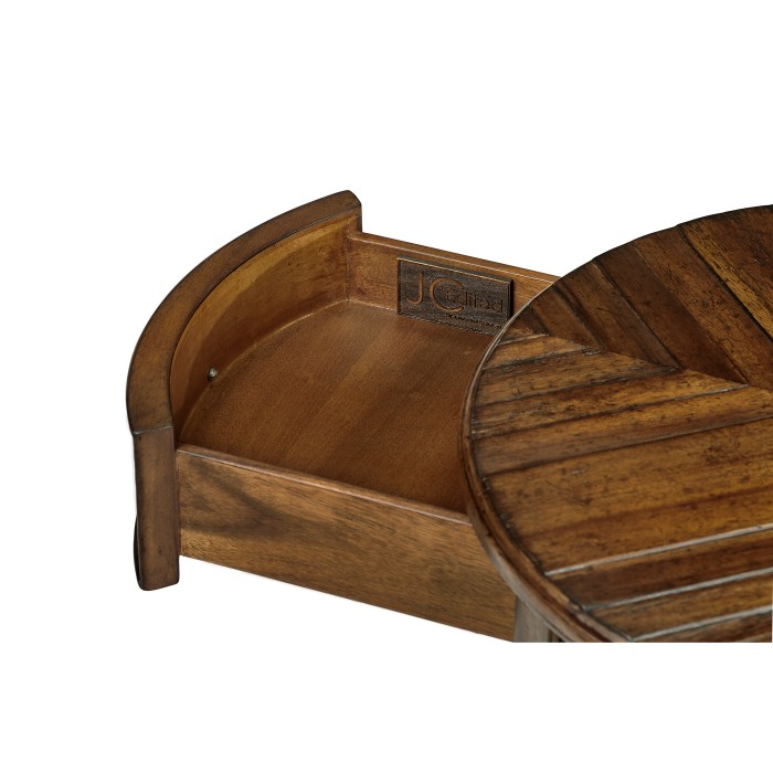 Country walnut parquet round side table with contrast inlay