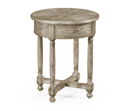 Round side table with contrast inlay in rustic grey