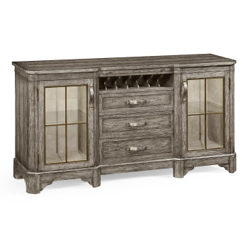 Plank Antique Dark Grey Low Cabinet & Wine Rack with Strap Handles