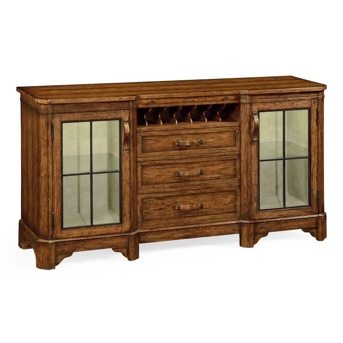 Plank Country Walnut Low Cabinet & Wine Rack with Strap Handles