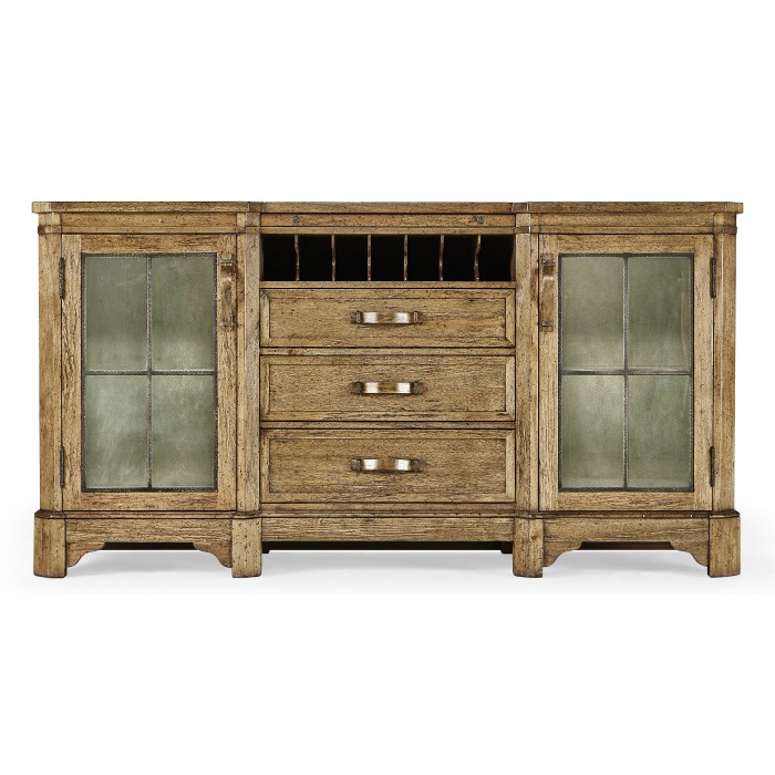 Plank Medium Driftwood Low Cabinet & Wine Rack with Strap Handles