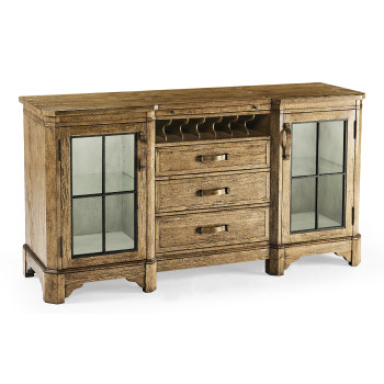 Plank Medium Driftwood Low Cabinet & Wine Rack with Strap Handles