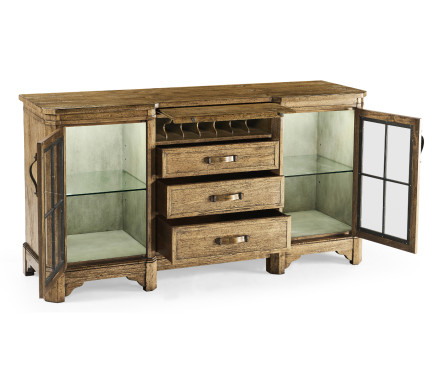 Plank Medium Driftwood Low Cabinet & Wine Rack with Strap Handles