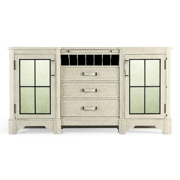 Plank Whitewash Driftwood Low Cabinet & Wine Rack with Strap Handles