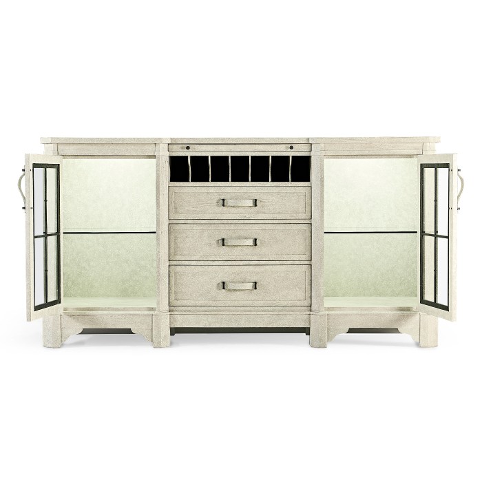 Plank Whitewash Driftwood Low Cabinet & Wine Rack with Strap Handles