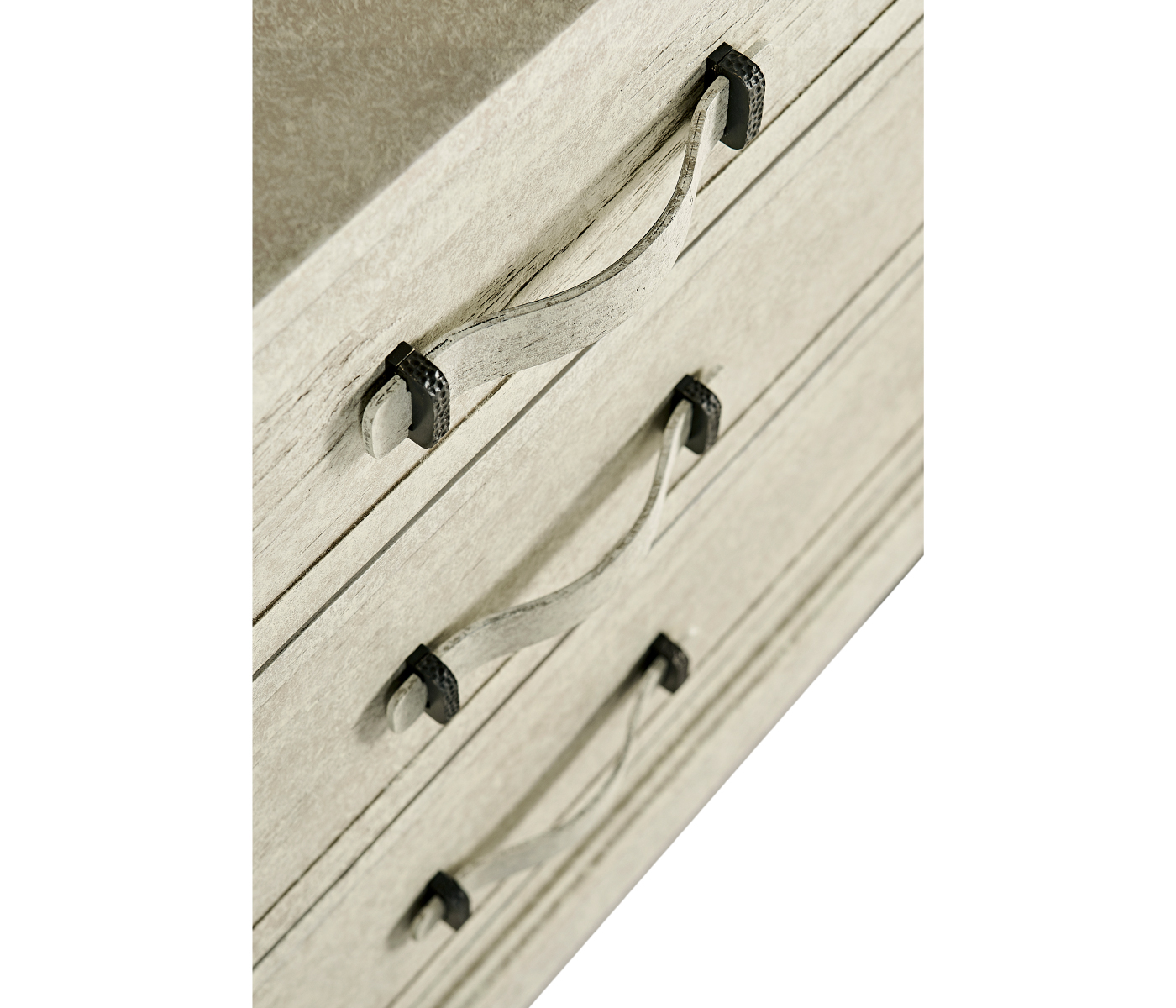 Plank Whitewash Driftwood Low Cabinet & Wine Rack with Strap Handles