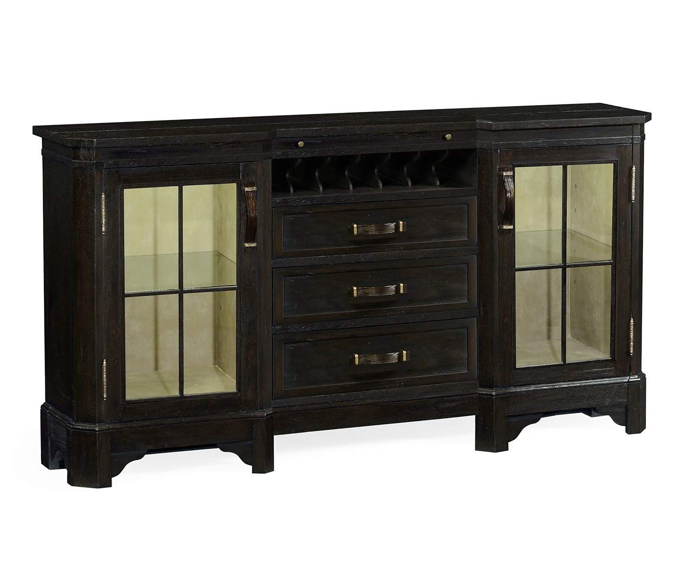 Plank Dark Ale Low Cabinet & Wine Rack with Strap Handles