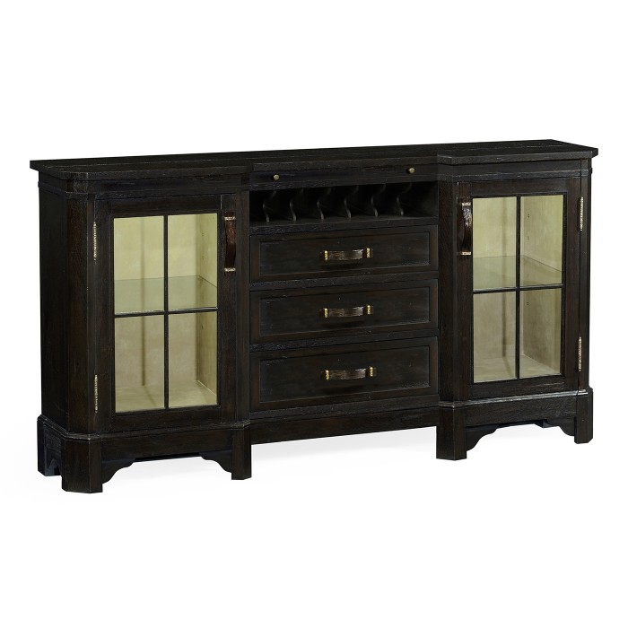 Plank Dark Ale Low Cabinet & Wine Rack with Strap Handles