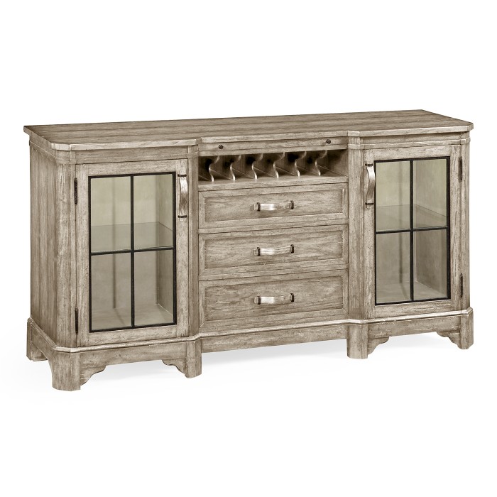 Plank Rustic Grey Cabinet & Wine Rack with Strap Handles
