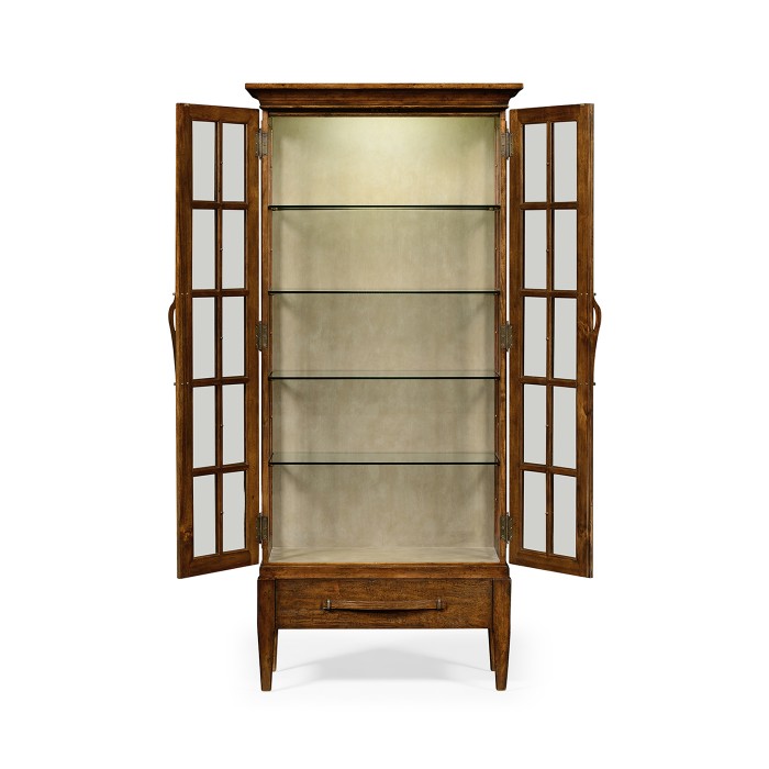 Casual Plank Walnut Tall Glazed Cabinet