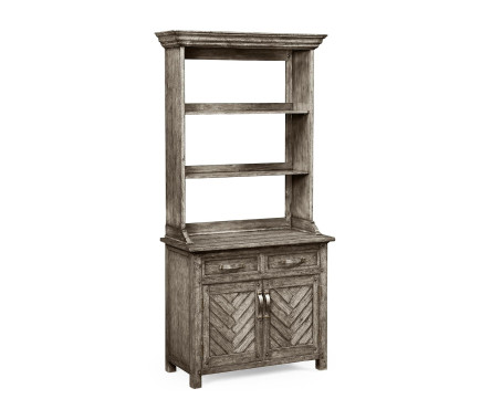 Plank antique dark grey narrow dresser with strap handles