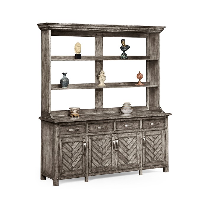 Antique Dark Grey Parquet Welsh Dresser with Strap Handles