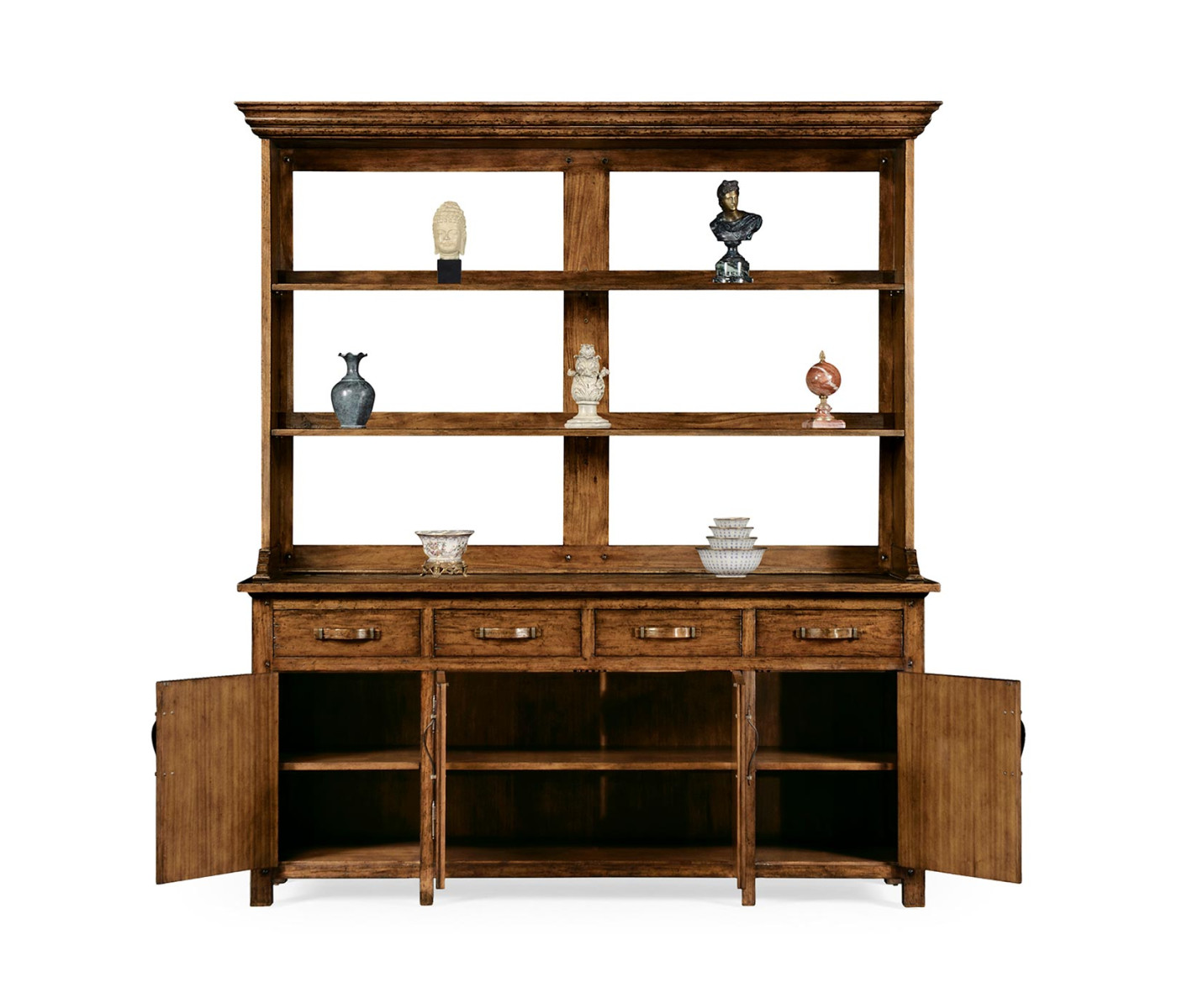 Country Walnut Parquet Welsh Dresser with Strap Handles