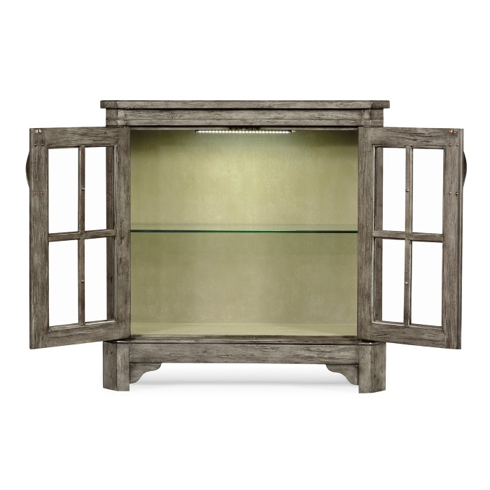 Antique Dark Grey Low Bookcase with Strap Handles