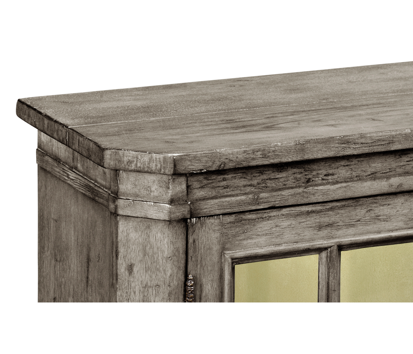 Antique Dark Grey Low Bookcase with Strap Handles
