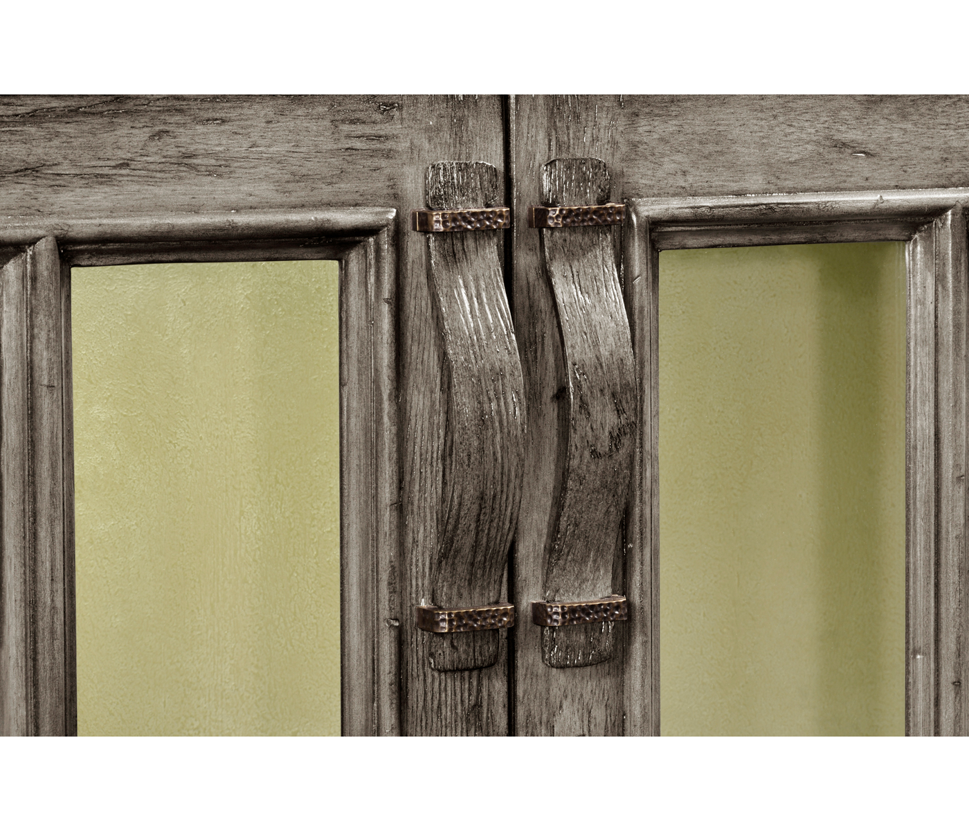 Antique Dark Grey Low Bookcase with Strap Handles