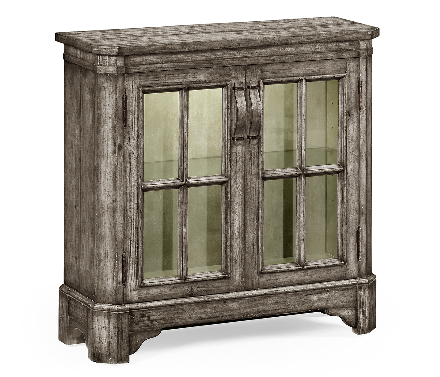Antique Dark Grey Low Bookcase with Strap Handles