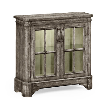 Antique Dark Grey Low Bookcase with Strap Handles