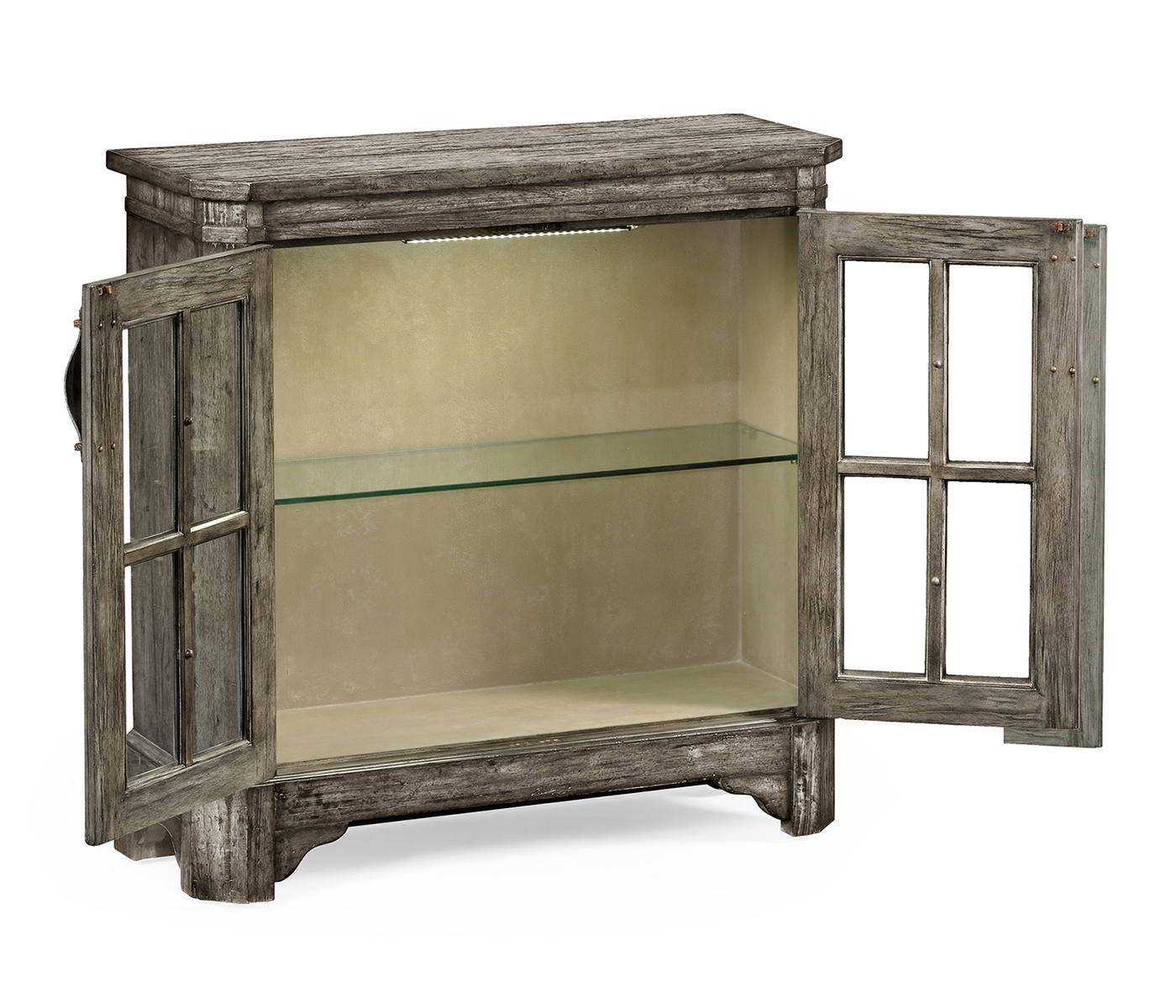 Antique Dark Grey Low Bookcase with Strap Handles