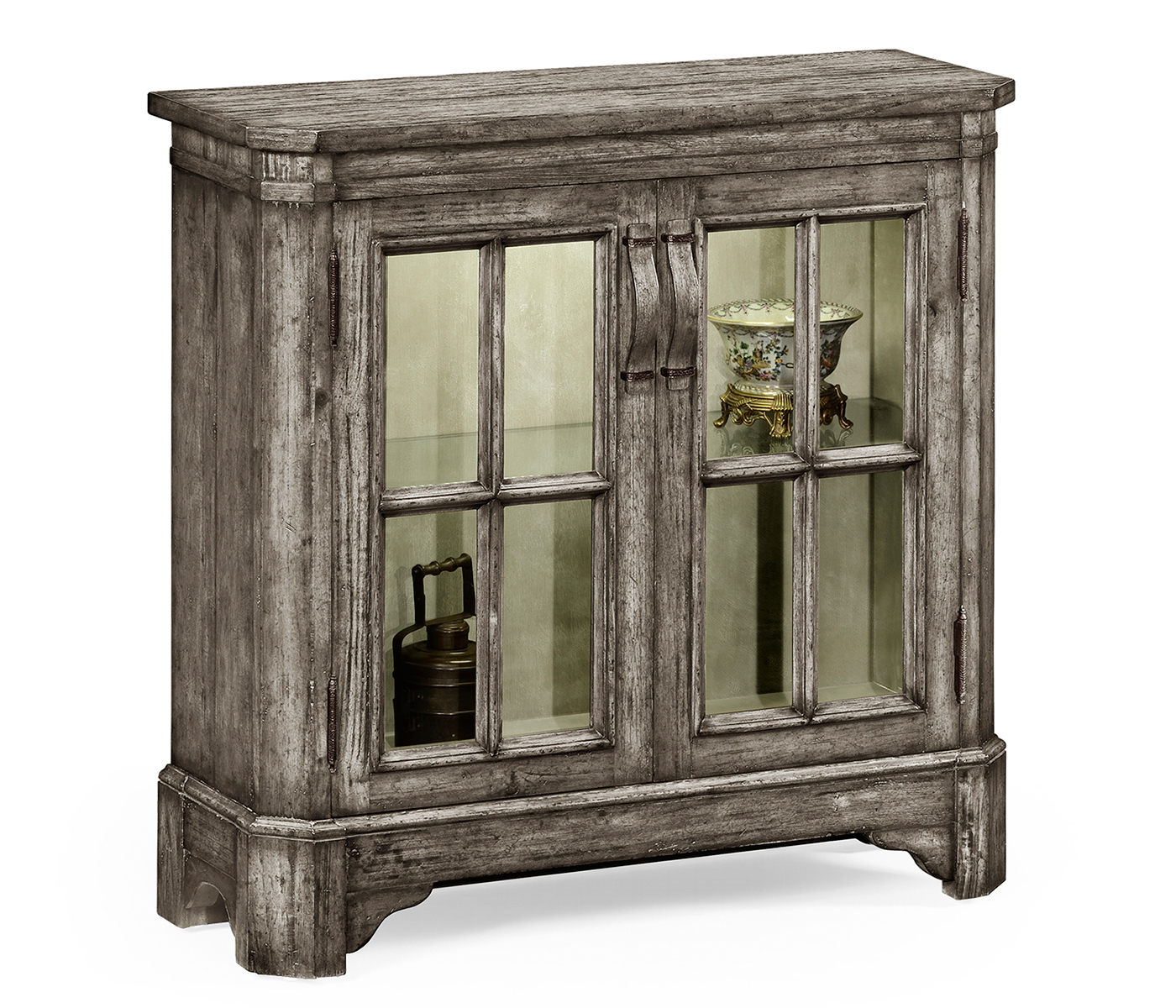 Antique Dark Grey Low Bookcase with Strap Handles