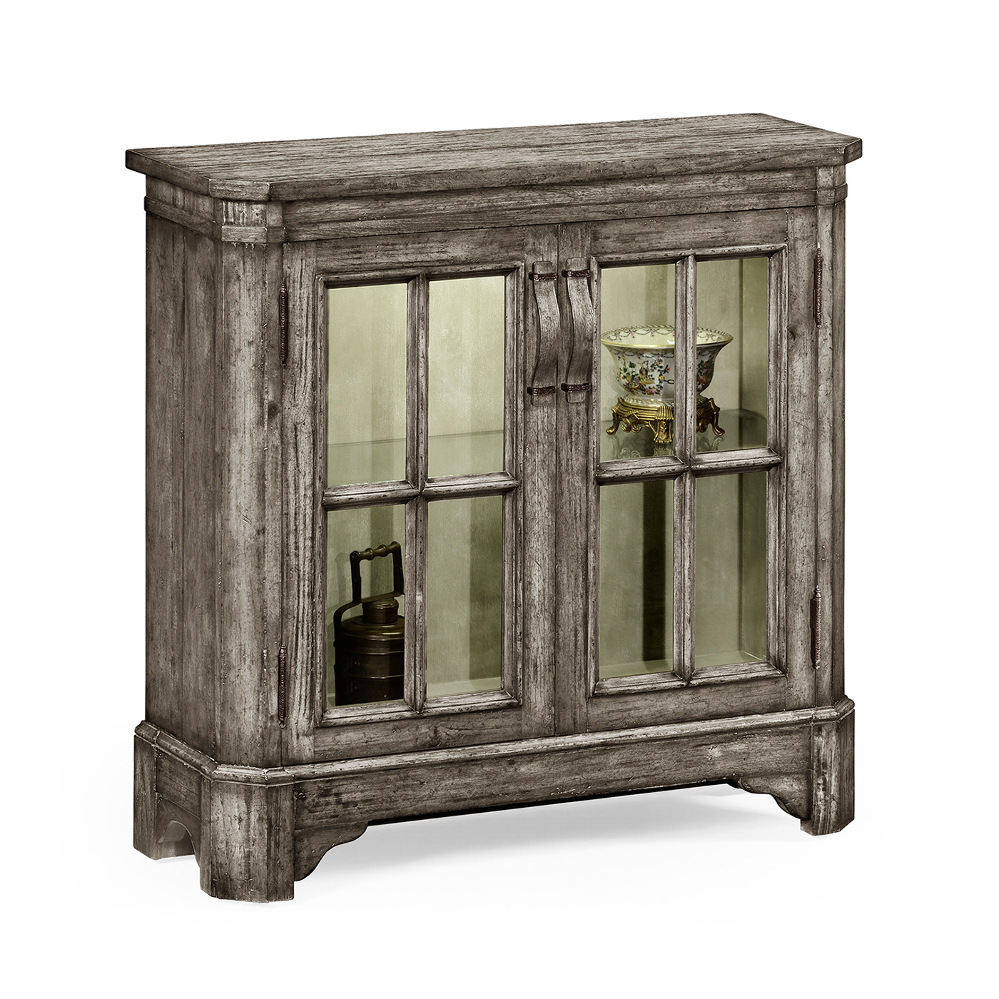 Antique Dark Grey Low Bookcase with Strap Handles