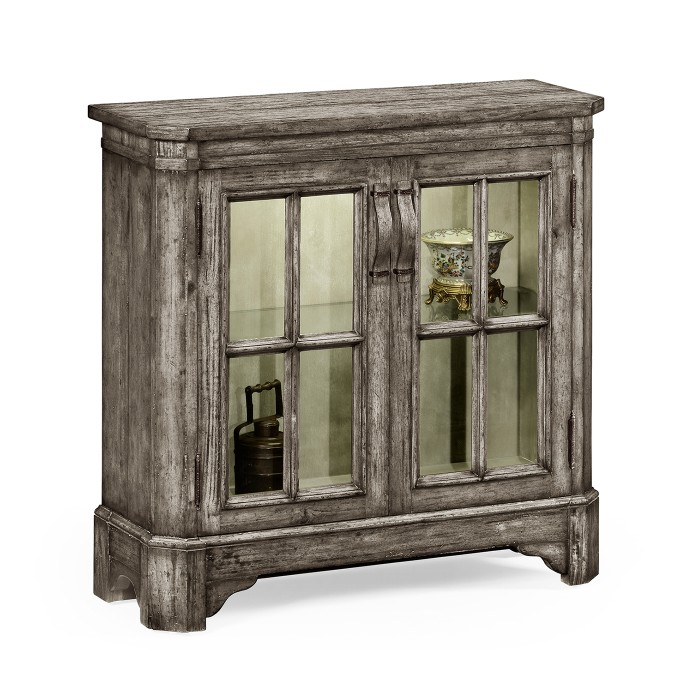 Antique Dark Grey Low Bookcase with Strap Handles