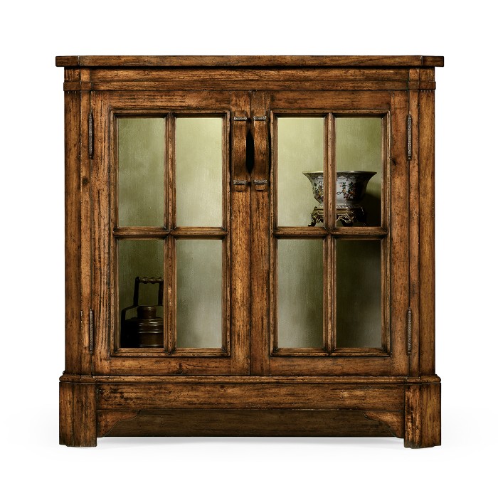 Country Walnut Low Bookcase with Strap Handles