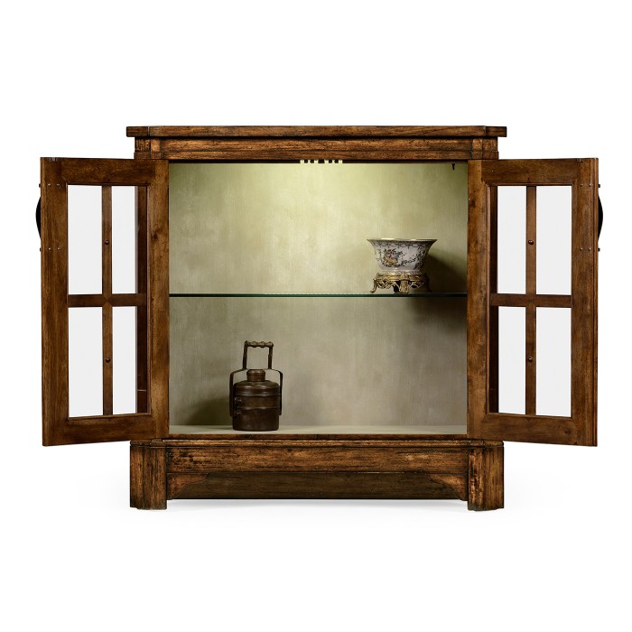 Country Walnut Low Bookcase with Strap Handles
