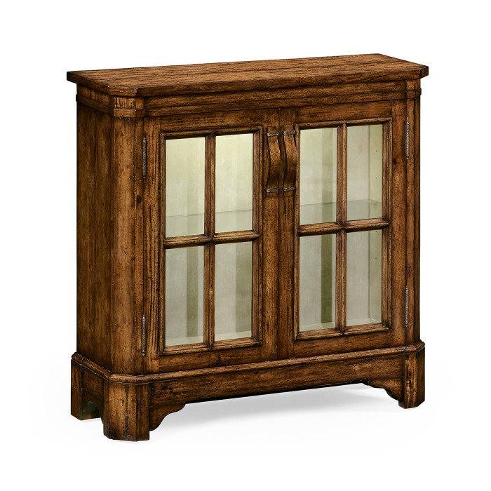 Country Walnut Low Bookcase with Strap Handles