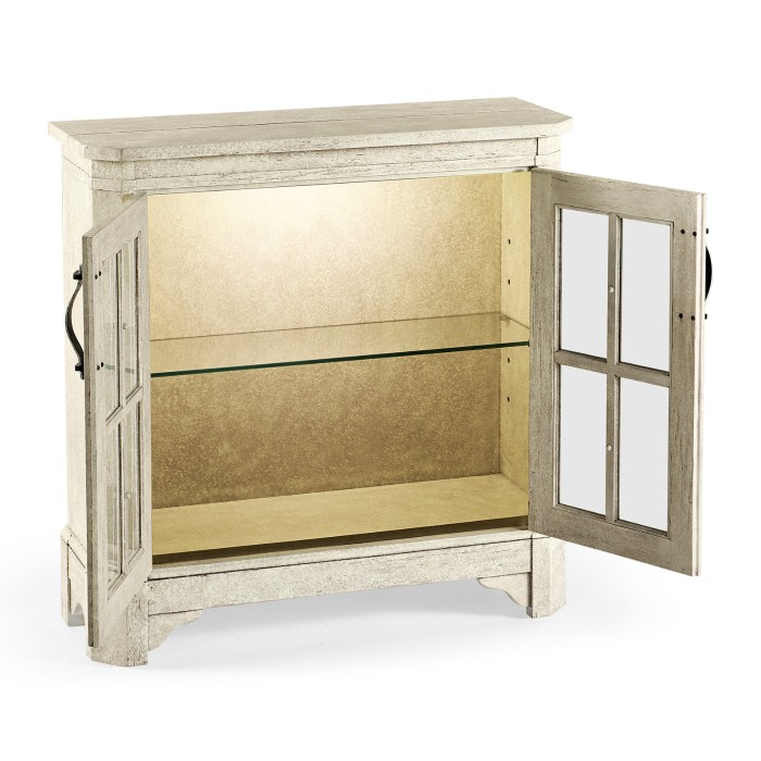 Whitewash Driftwood Low Bookcase with Strap Handles