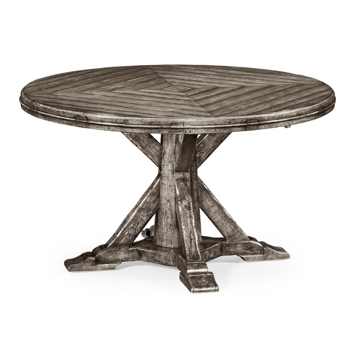 Antique Dark Grey Parquet Round-to-Oval Dining Table 53