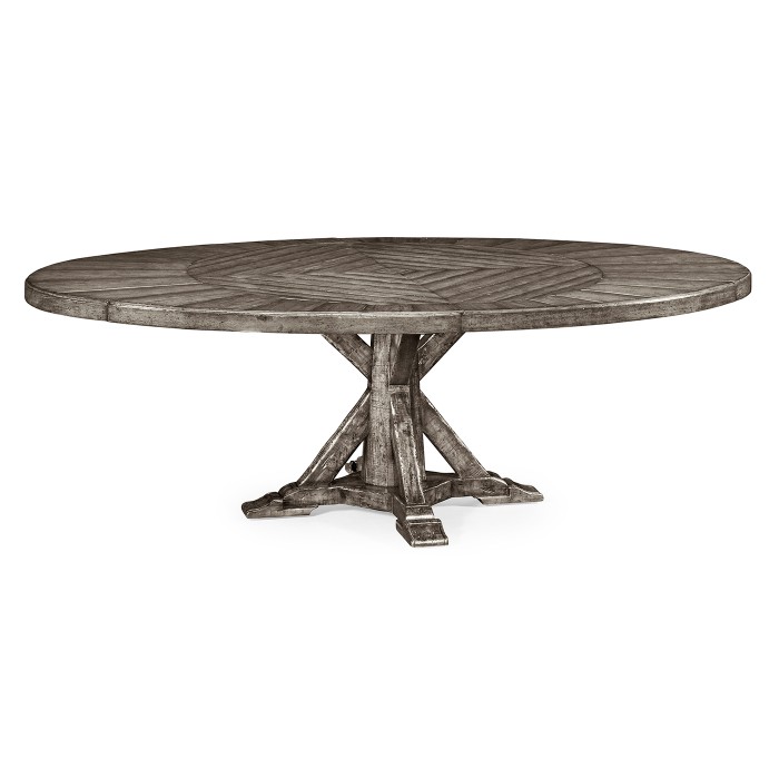 Antique Dark Grey Parquet Round-to-Oval Dining Table 53