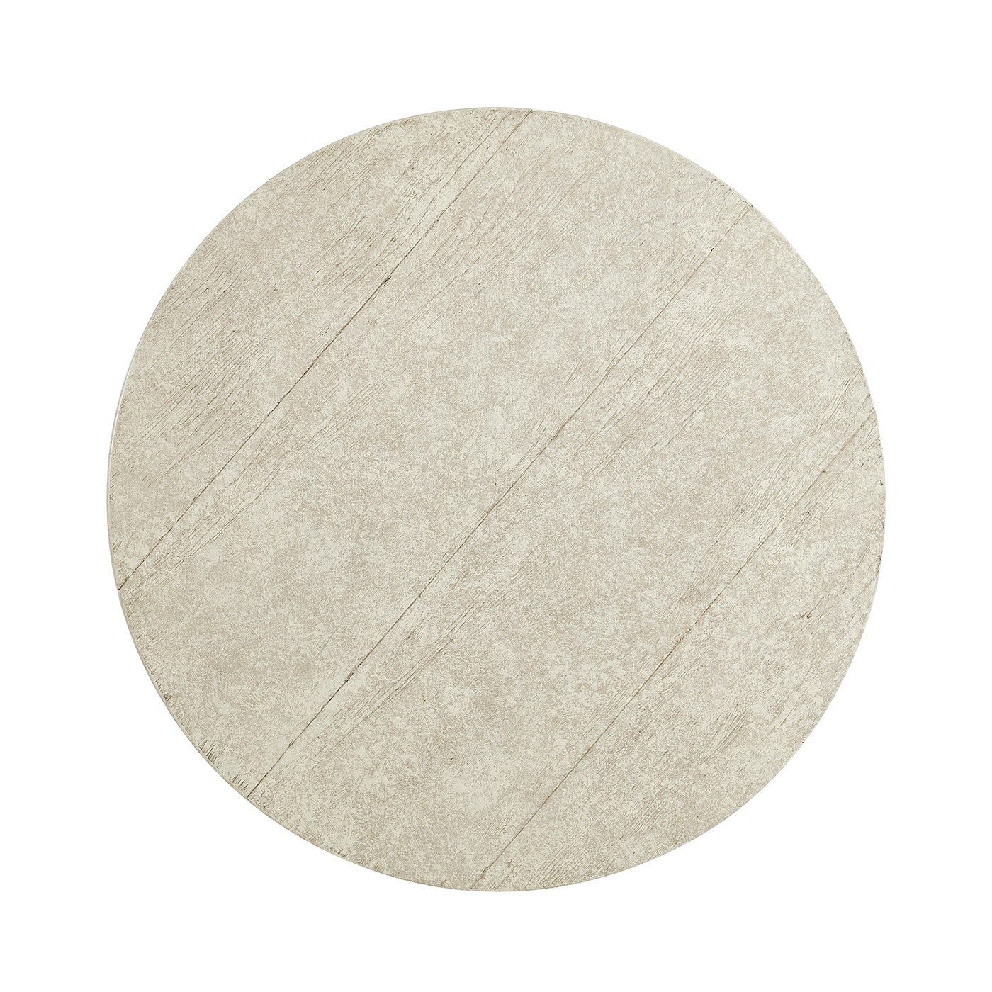 Round Whitewash Driftwood Side Table with Wrought Iron Base