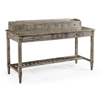 Antique Dark Grey Plank Buffet with Strap Handles