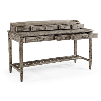 Antique Dark Grey Plank Buffet with Strap Handles