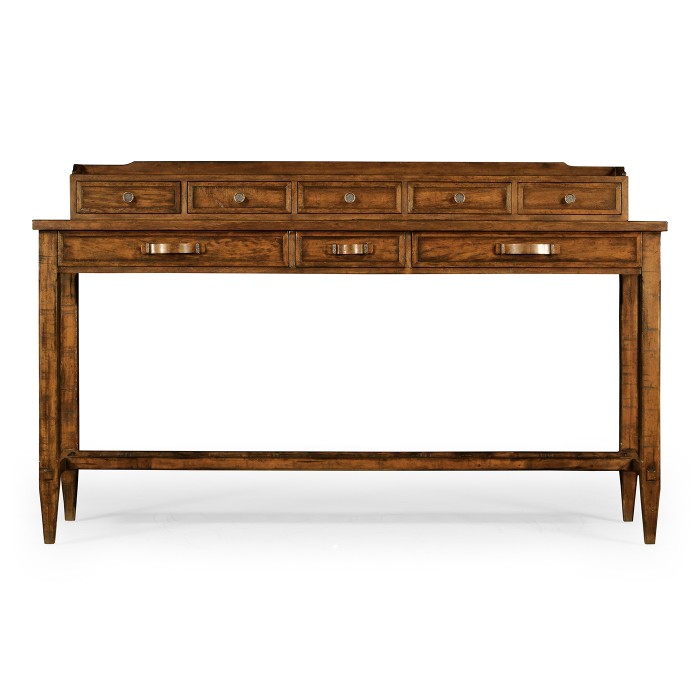 Country Walnut Plank Buffet with Strap Handles
