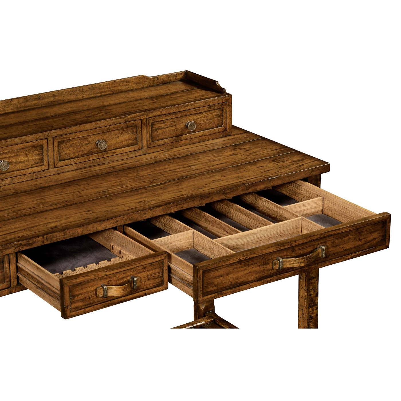 Country Walnut Plank Buffet with Strap Handles