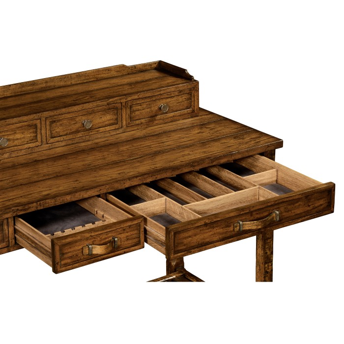 Country Walnut Plank Buffet with Strap Handles