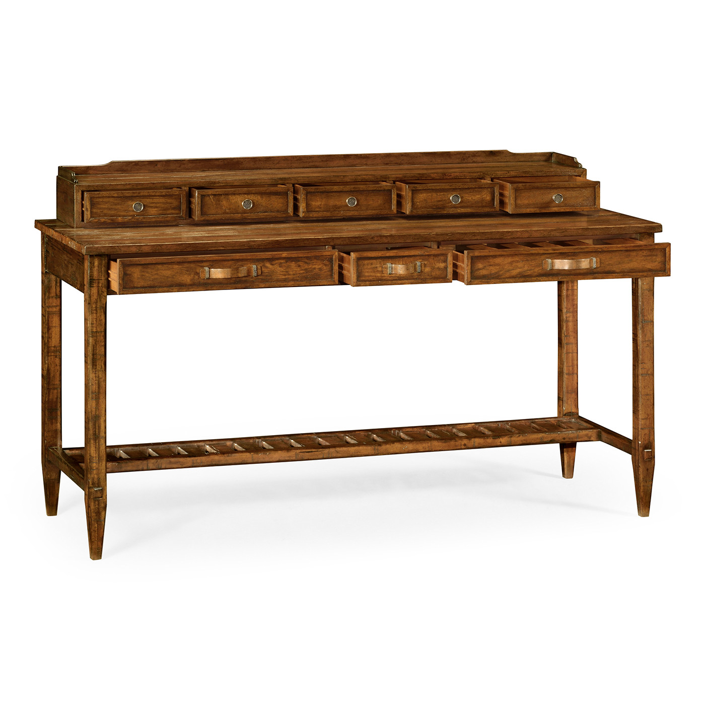 Country Walnut Plank Buffet with Strap Handles