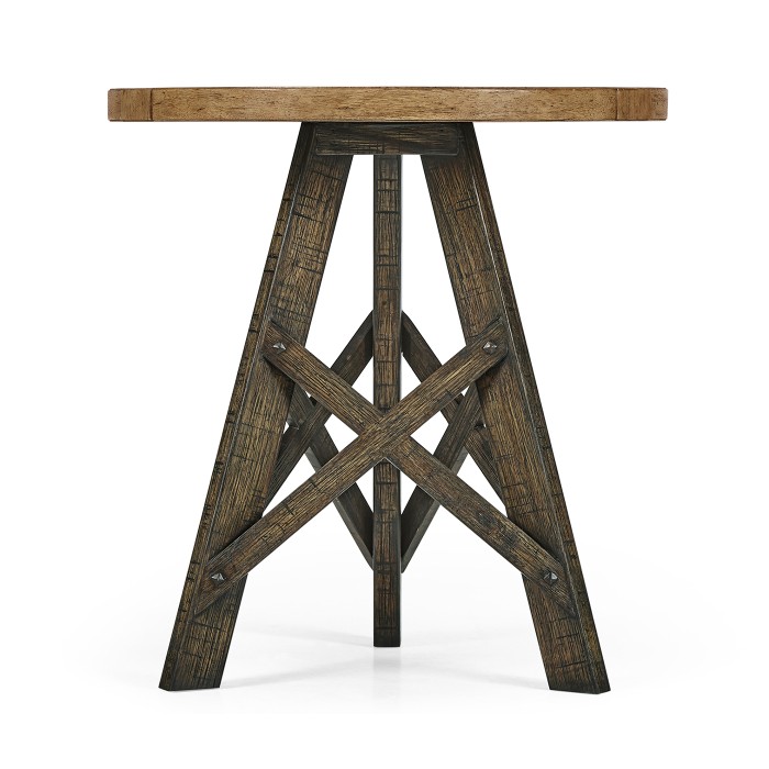 Rustic Circular Planked Light & Dark Driftwood Lamp Table