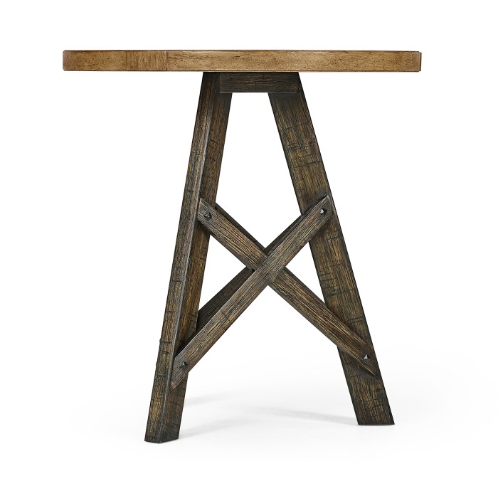 Rustic Circular Planked Light & Dark Driftwood Lamp Table
